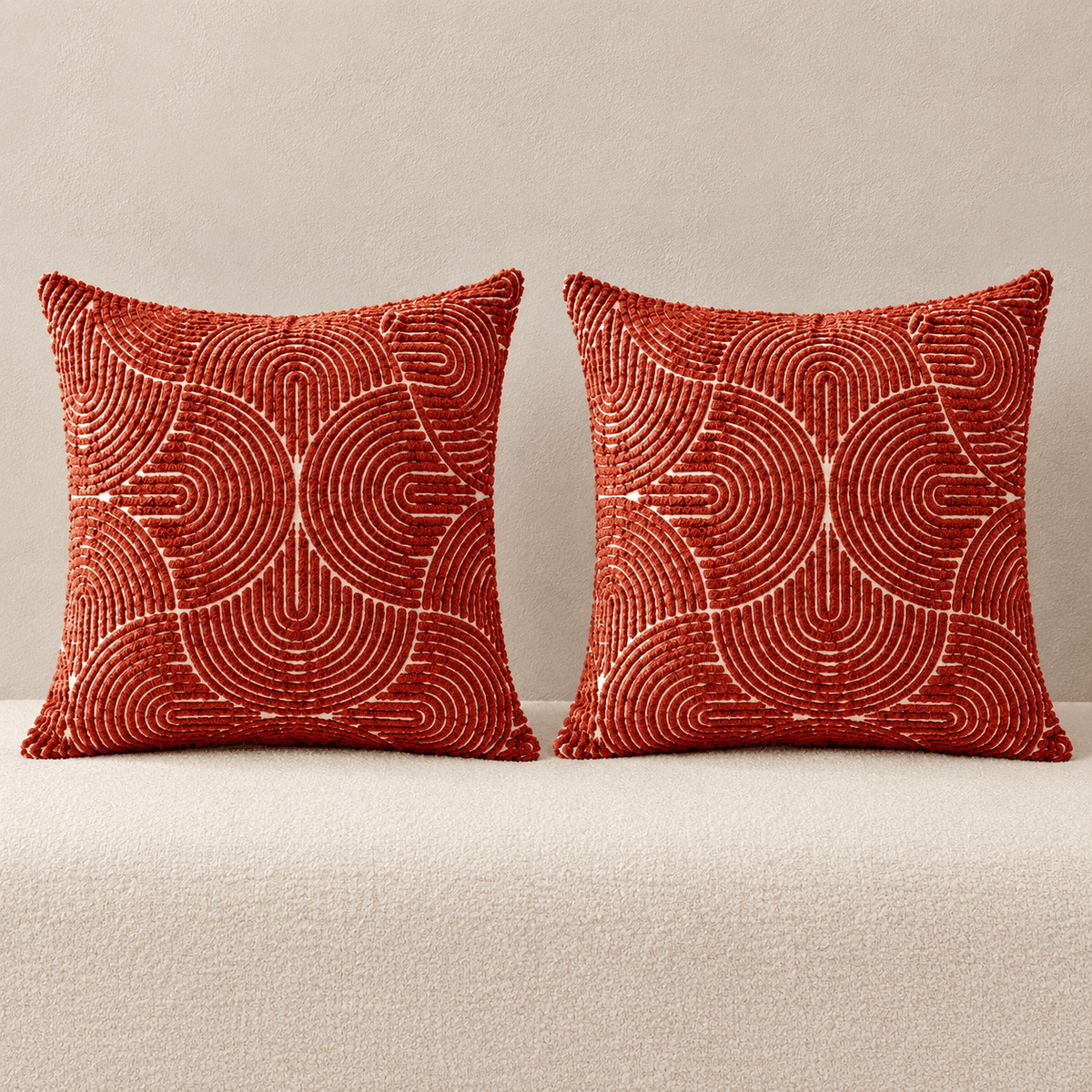 Onda - Geometric Tufted Cushion Cover Set — 45cm x 45cm / Red Set in a clean warm-neutral product setting