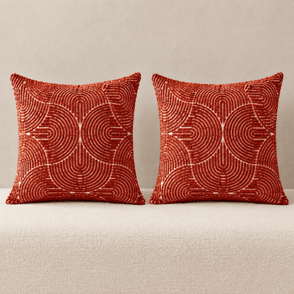 Onda - Geometric Tufted Cushion Cover Set — 45cm x 45cm / Red Set in a clean warm-neutral product setting