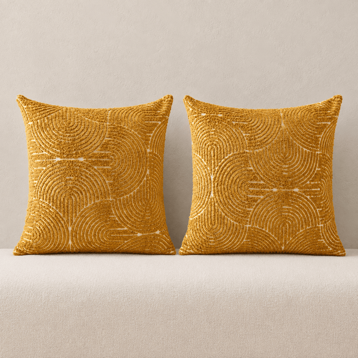 Onda - Geometric Tufted Cushion Cover Set — 45cm x 45cm / Mustard Set in a clean warm-neutral product setting
