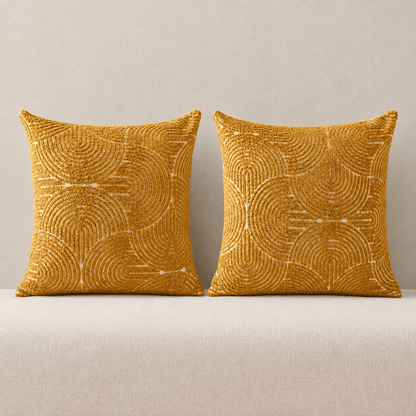 Onda - Geometric Tufted Cushion Cover Set — 45cm x 45cm / Mustard Set in a clean warm-neutral product setting
