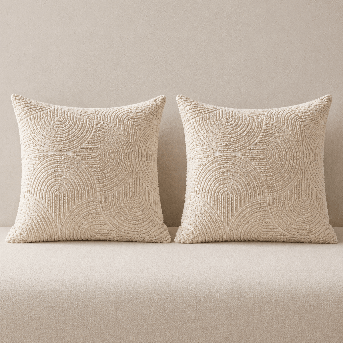Onda - Geometric Tufted Cushion Cover Set — 45cm x 45cm / Beige Set in a clean warm-neutral product setting