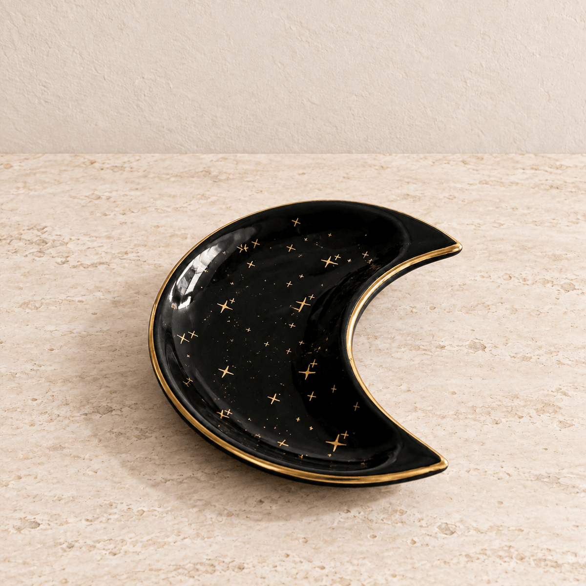 Lunara - Celestial Crescent Jewelry Tray — Black in a clean warm-neutral product setting