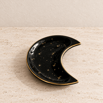 Lunara - Celestial Crescent Jewelry Tray — Black in a clean warm-neutral product setting