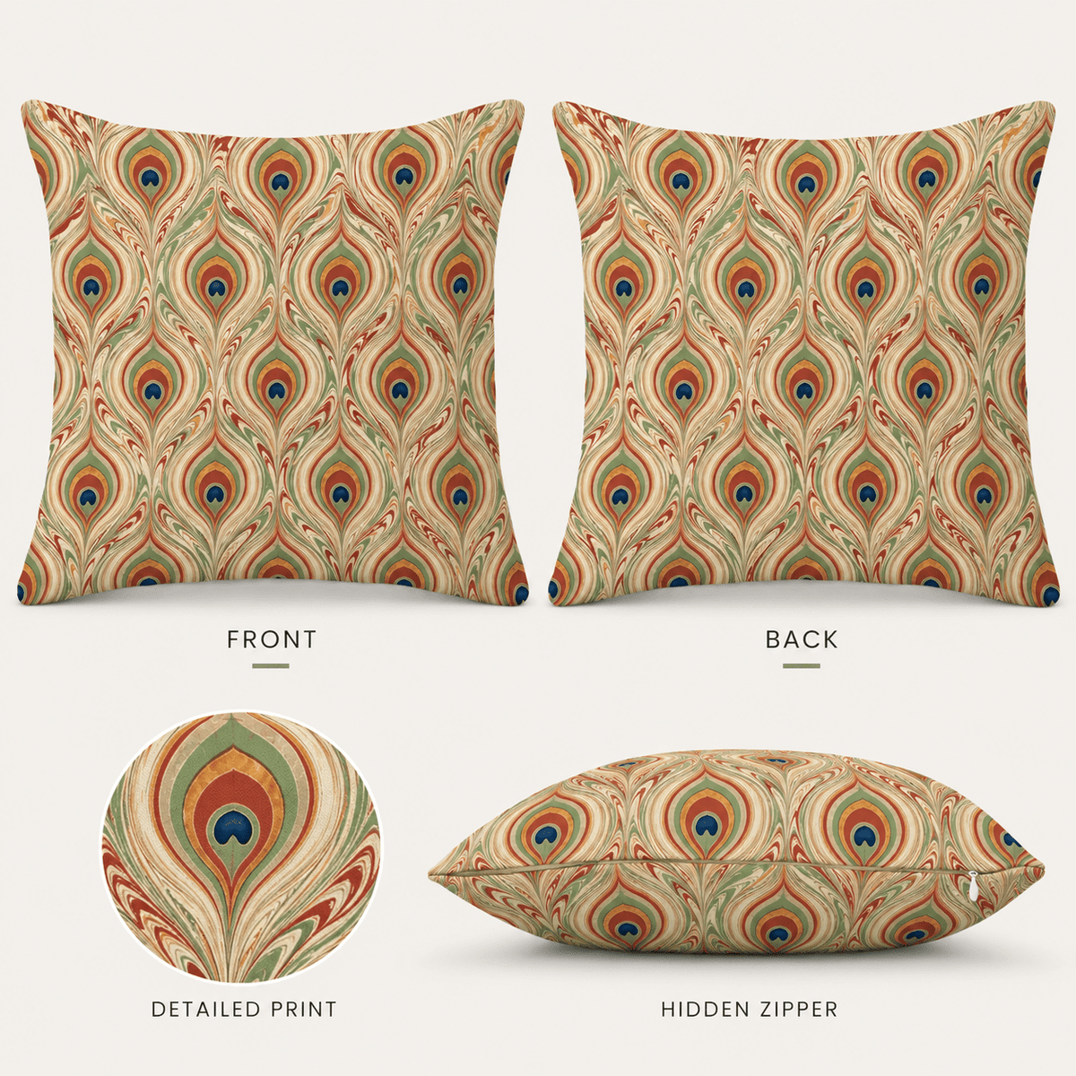 Pavo - Vintage Peacock Feather Pillow Cover - Urban Alcove