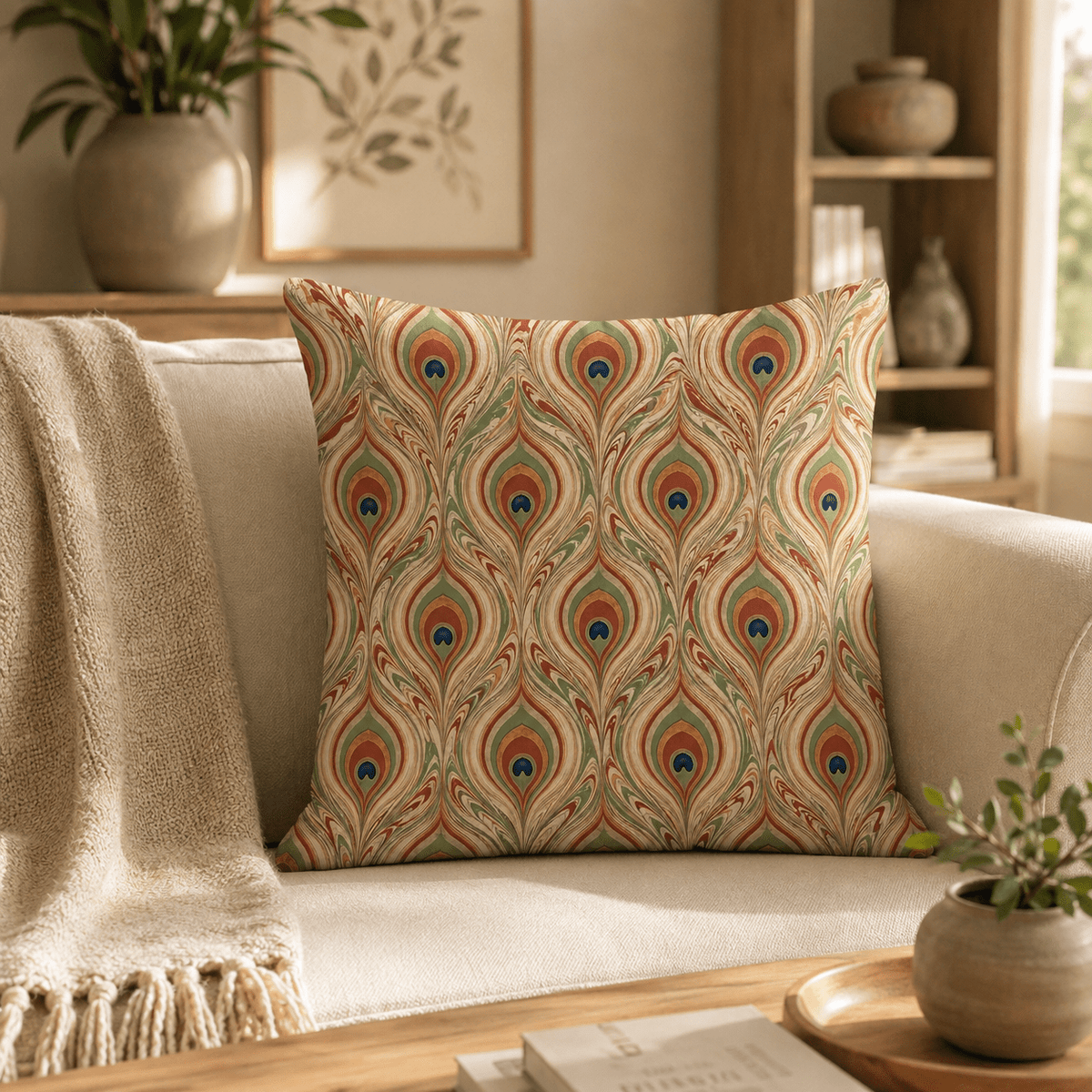 Pavo - Vintage Peacock Feather Pillow Cover - Urban Alcove