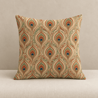 Pavo - Vintage Peacock Feather Pillow Cover — 45cm x 45cm / Peacock in a clean warm-neutral product setting