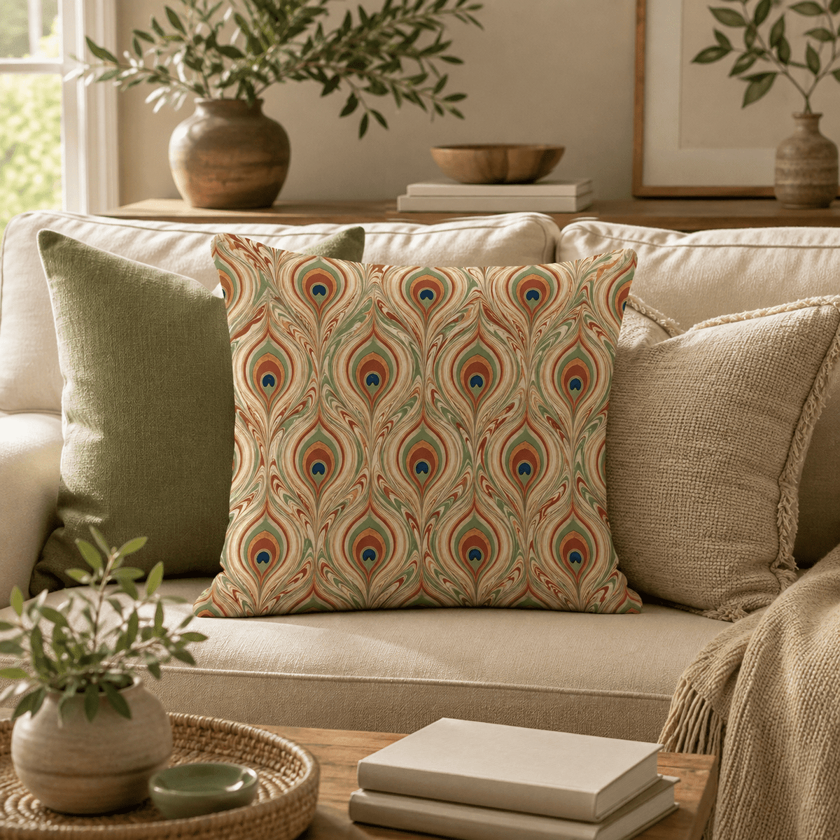 Pavo - Vintage Peacock Feather Pillow Cover - Urban Alcove