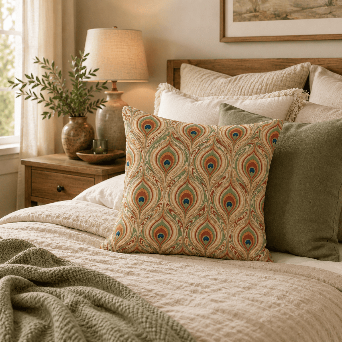 Pavo - Vintage Peacock Feather Pillow Cover - Urban Alcove