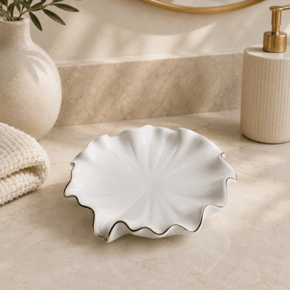 Pearl Shell - Gold Rim Ceramic Soap Dish - Urban Alcove
