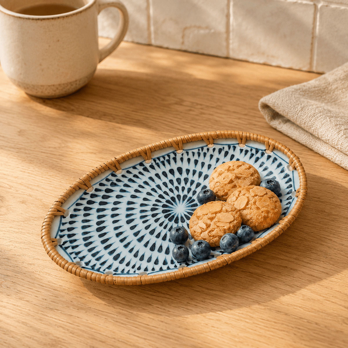 Kohana - Woven-Rim Ceramic Accent Tray - Urban Alcove