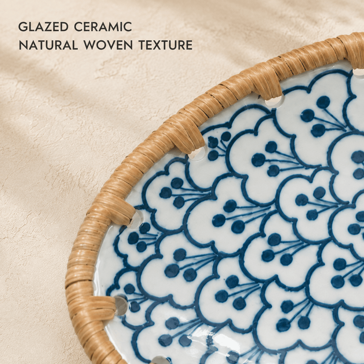 Kohana - Woven-Rim Ceramic Accent Tray - Urban Alcove