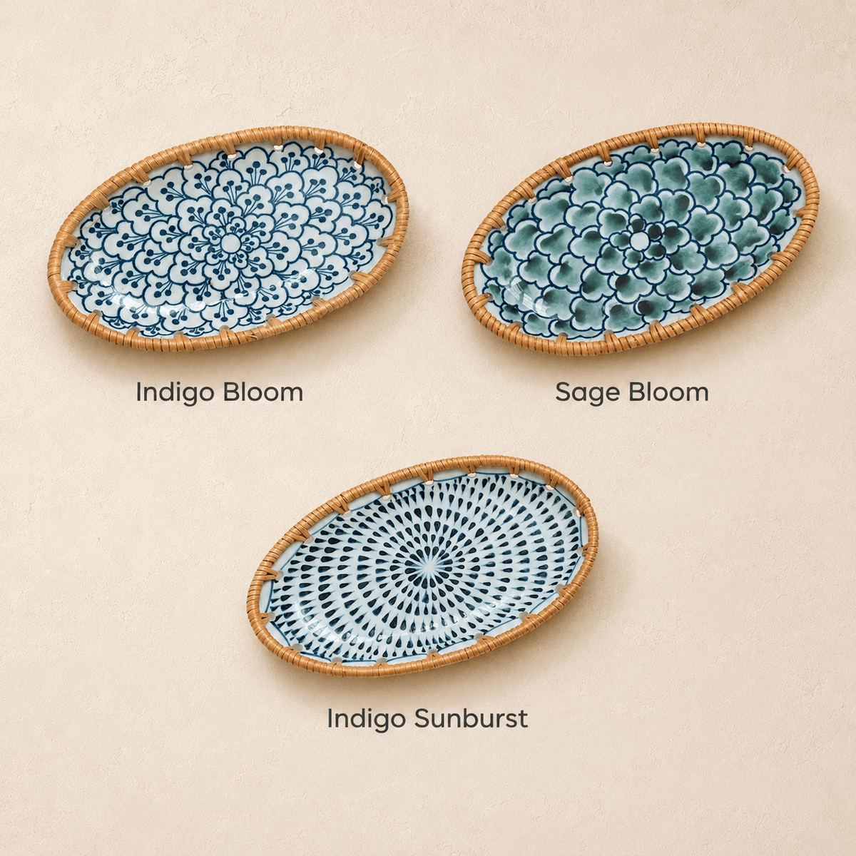 Kohana - Woven-Rim Ceramic Accent Tray - Urban Alcove