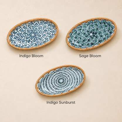 Kohana - Woven-Rim Ceramic Accent Tray - Urban Alcove