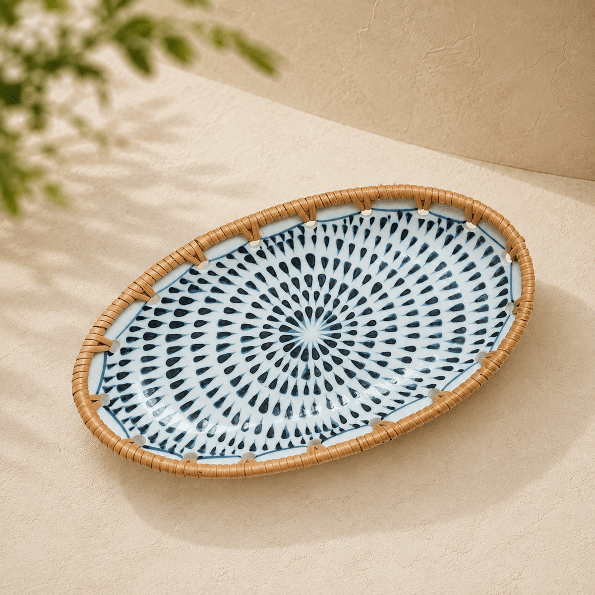 Kohana - Woven-Rim Ceramic Accent Tray - Urban Alcove