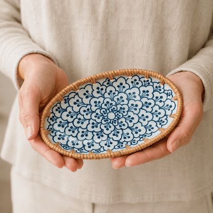 Kohana - Woven-Rim Ceramic Accent Tray - Urban Alcove