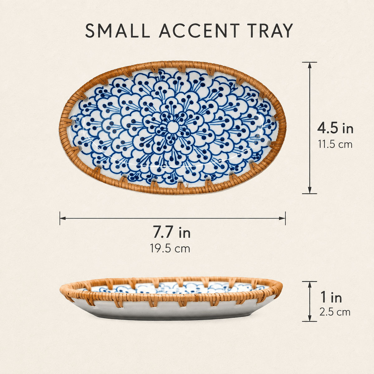 Kohana - Woven-Rim Ceramic Accent Tray - Urban Alcove