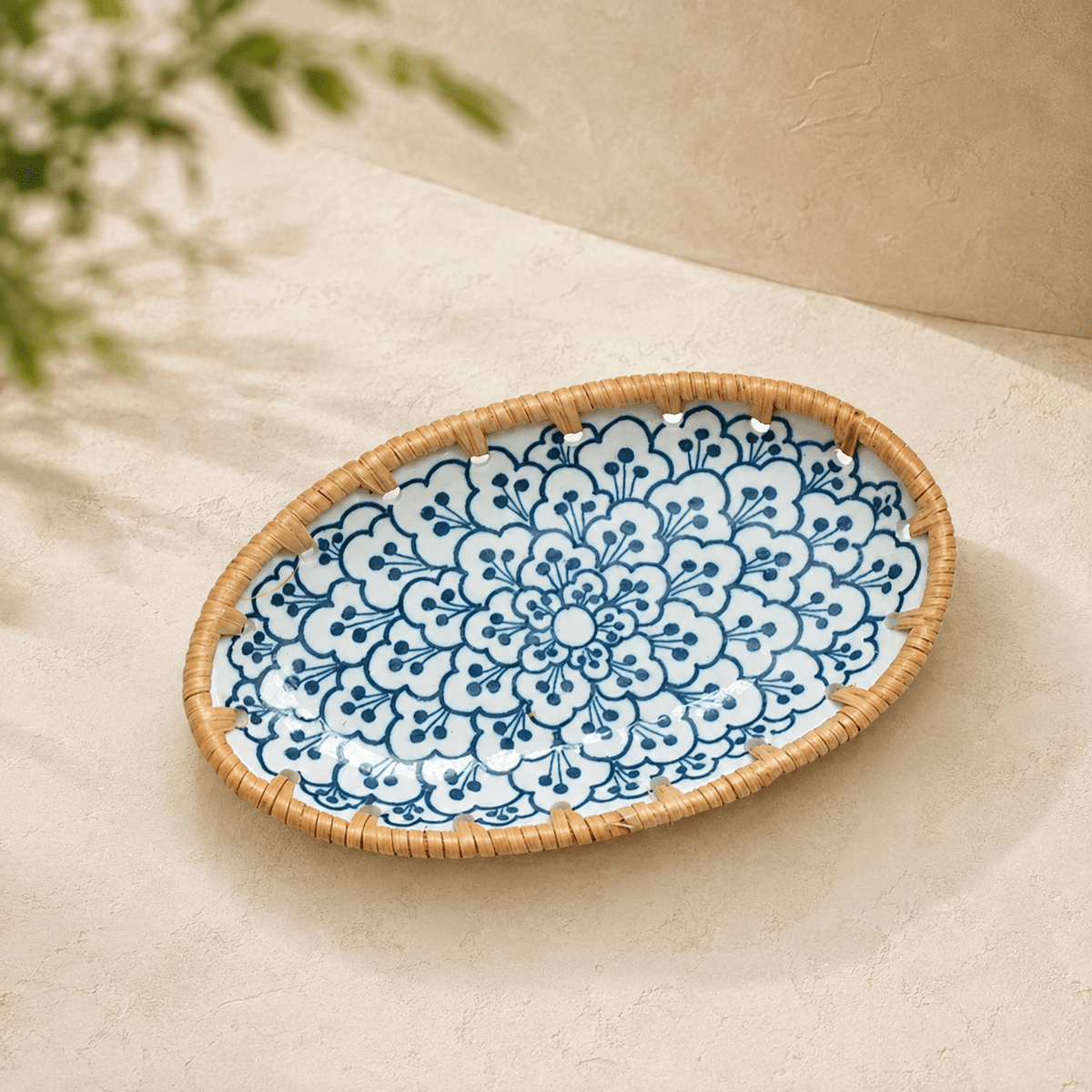 Kohana - Woven-Rim Ceramic Accent Tray - Urban Alcove