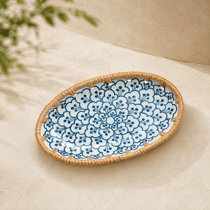 Kohana - Woven-Rim Ceramic Accent Tray - Urban Alcove