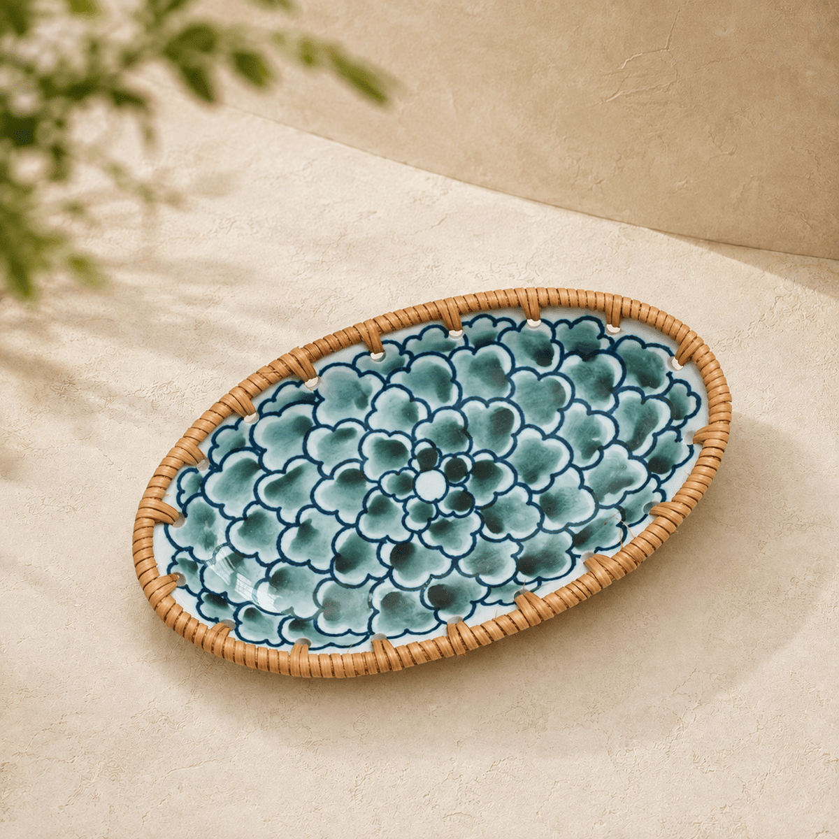 Kohana - Woven-Rim Ceramic Accent Tray - Urban Alcove