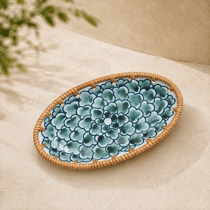Kohana - Woven-Rim Ceramic Accent Tray - Urban Alcove