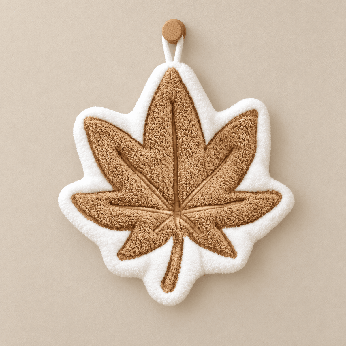 Autumn Hearth - Shaped Hanging Hand Towel — Maple Leaf in a clean warm-neutral product setting