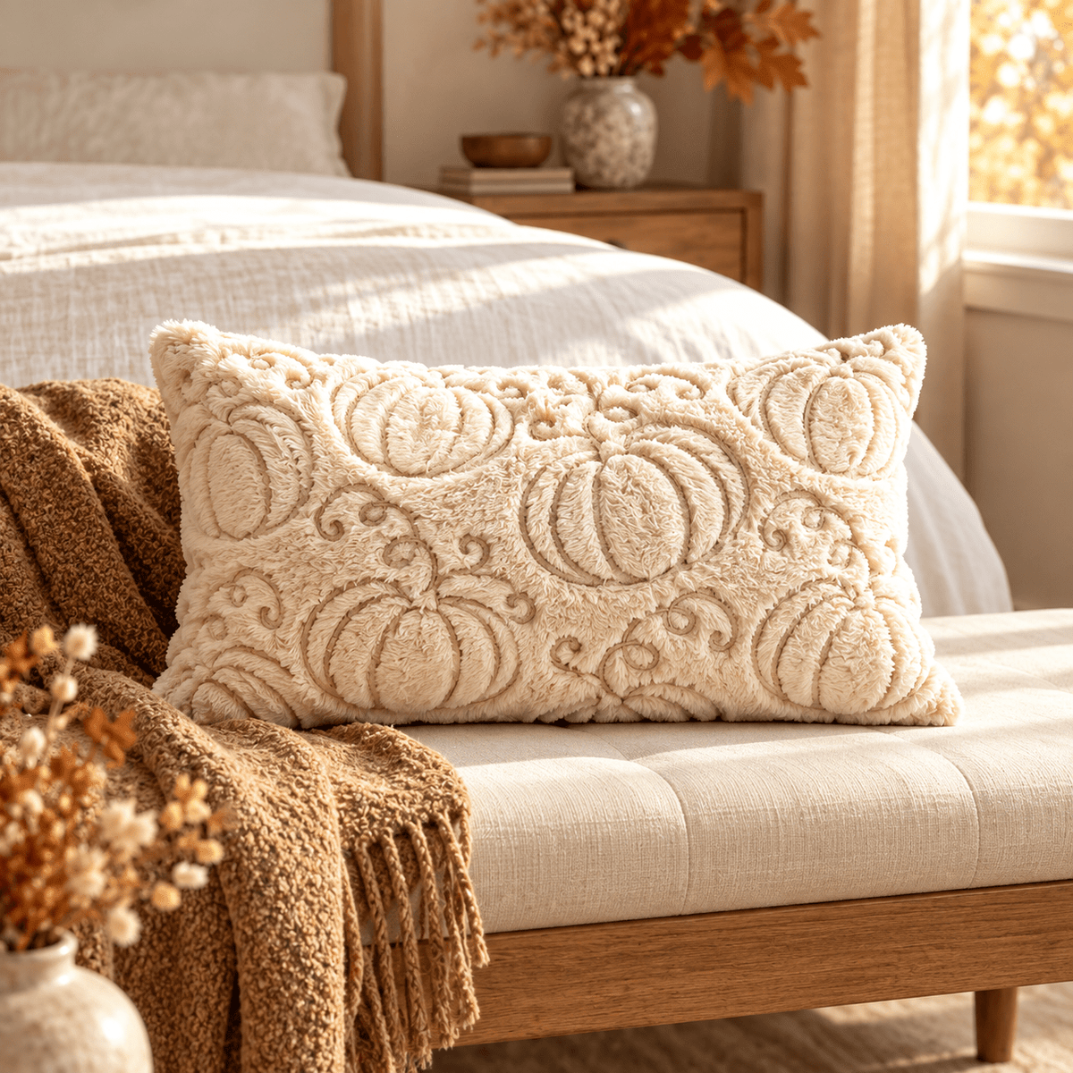 Fablewood - Plush Embroidered Fall Pillow Cover - Urban Alcove