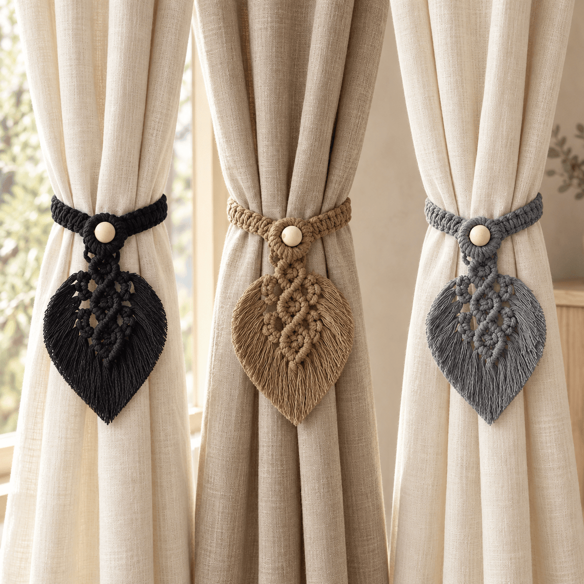 Sylvan Knot – Braided Leaf Curtain Tiebacks, Set of 2