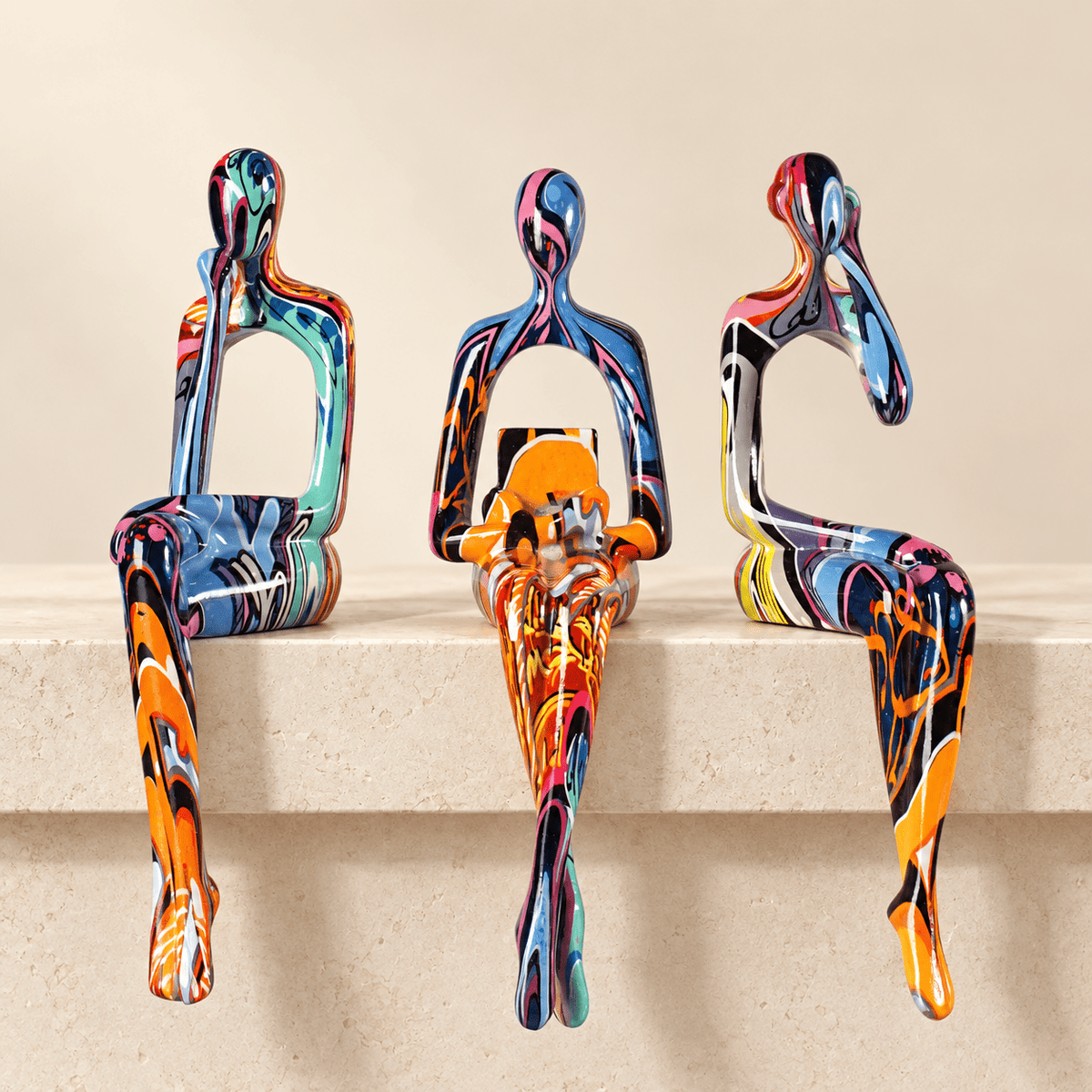 Vivid Pause - Colorful Seated Figurines, Set of 3 - Urban Alcove