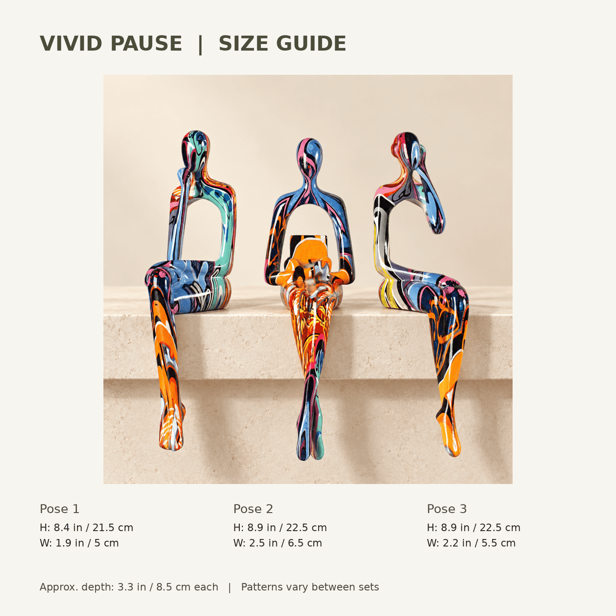 Vivid Pause - Colorful Seated Figurines, Set of 3 - Urban Alcove