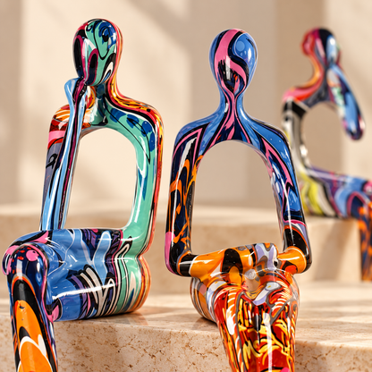 Vivid Pause - Colorful Seated Figurines, Set of 3 - Urban Alcove