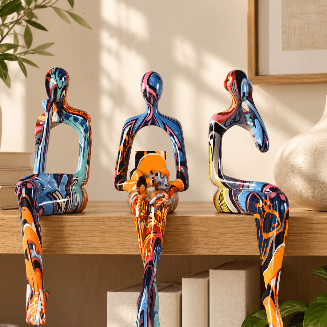 Vivid Pause - Colorful Seated Figurines, Set of 3 - Urban Alcove