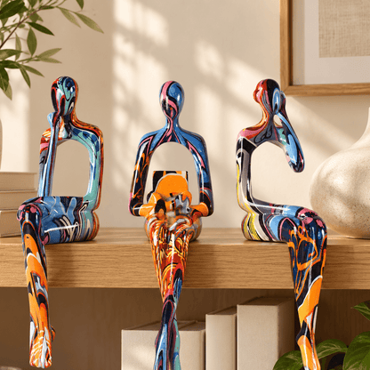 Vivid Pause - Colorful Seated Figurines, Set of 3 - Urban Alcove
