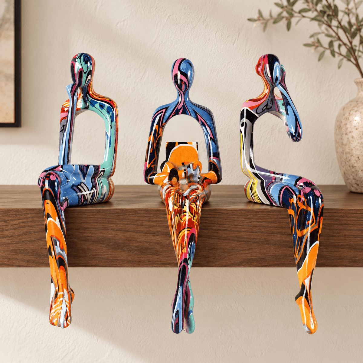 Vivid Pause - Colorful Seated Figurines, Set of 3 - Urban Alcove
