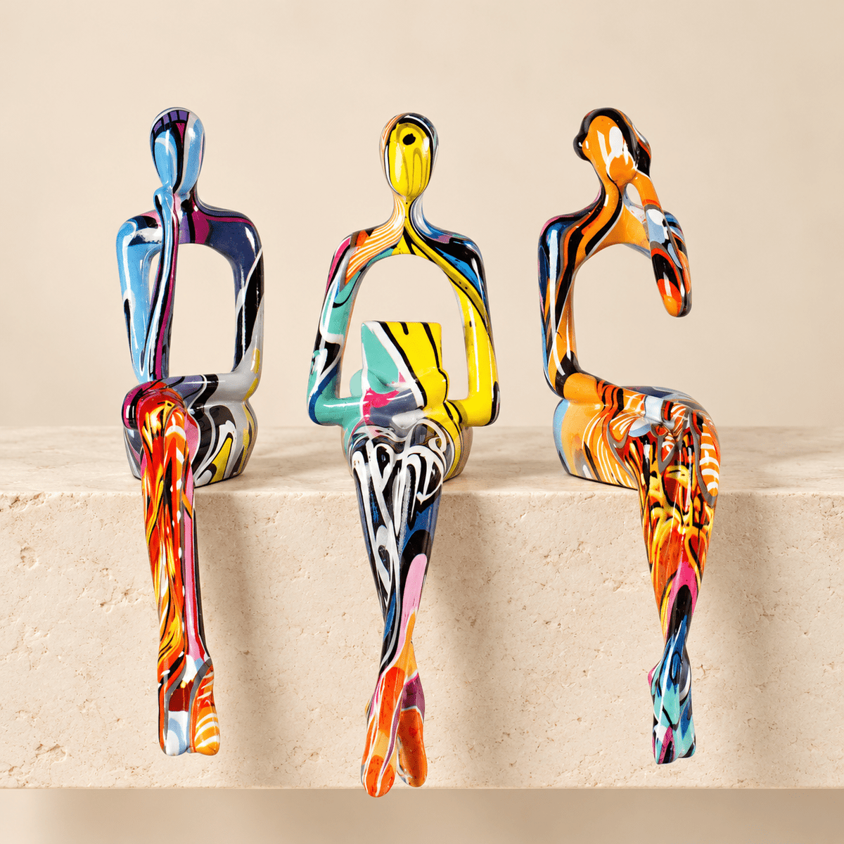 Vivid Pause - Colorful Seated Figurines, Set of 3 - Urban Alcove
