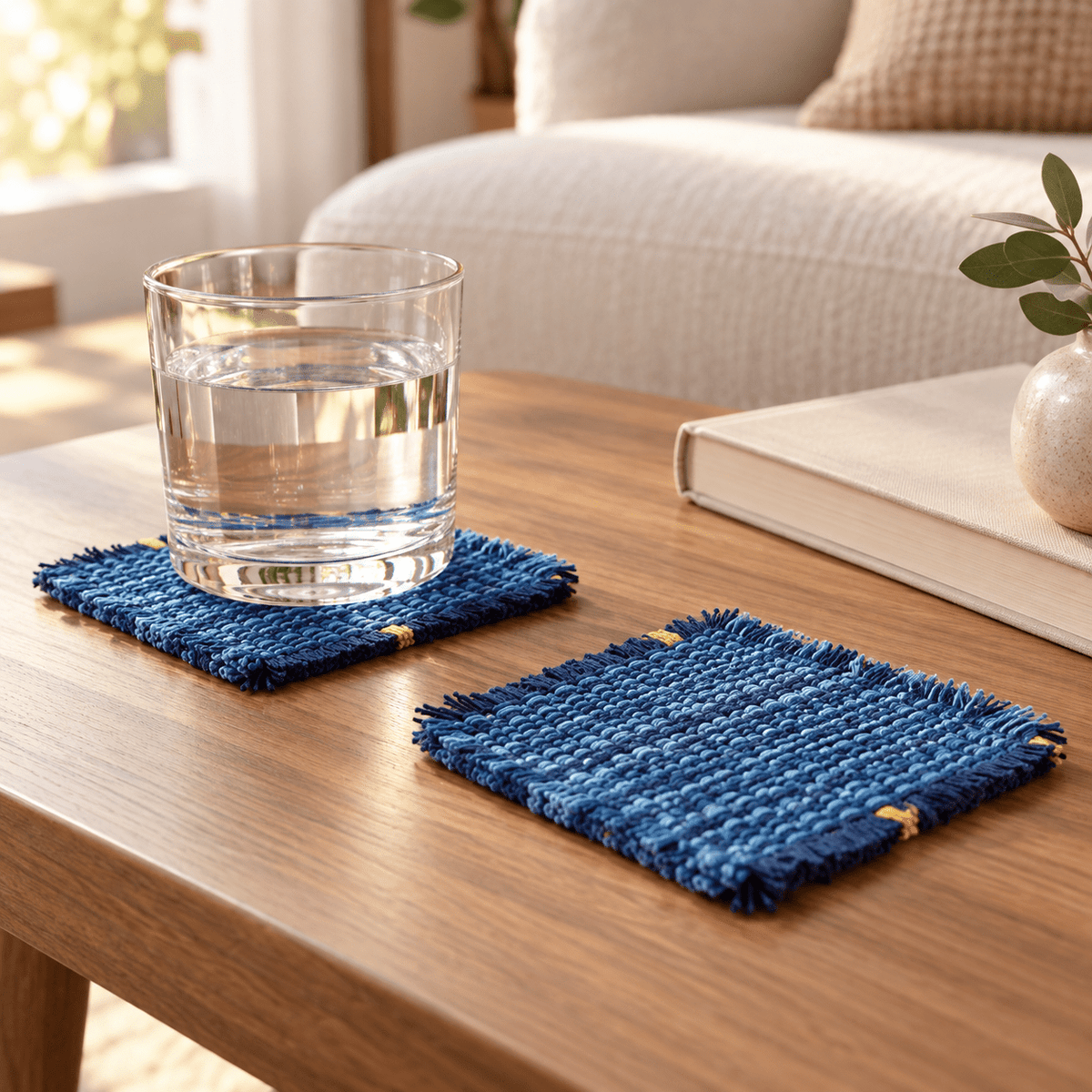 Indigo Loom – Blue Woven Coasters, Set of 6 - Urban Alcove
