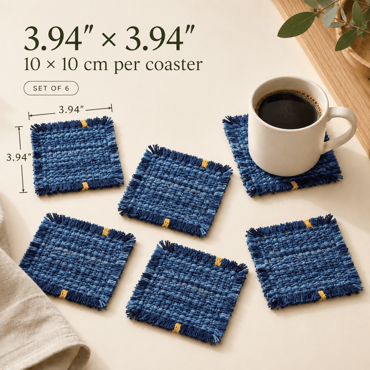 Indigo Loom – Blue Woven Coasters, Set of 6 - Urban Alcove
