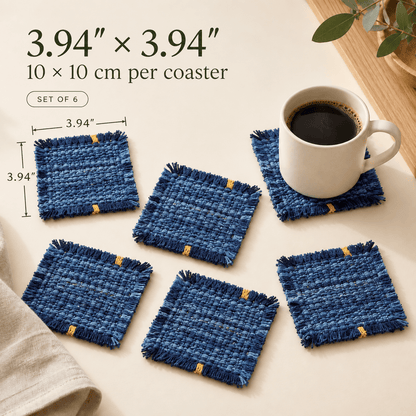 Indigo Loom – Blue Woven Coasters, Set of 6 - Urban Alcove