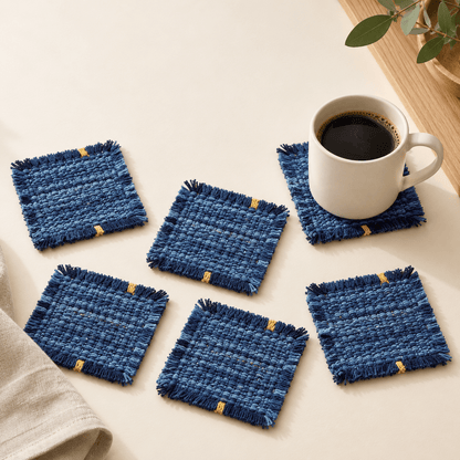 Indigo Loom – Blue Woven Coasters, Set of 6 - Urban Alcove