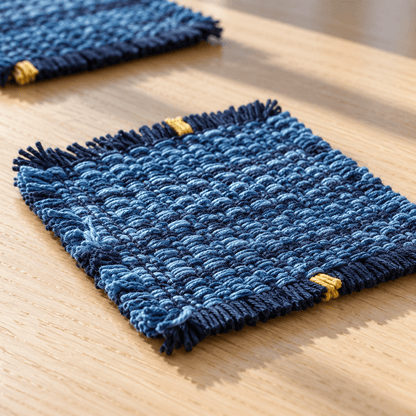 Indigo Loom – Blue Woven Coasters, Set of 6 - Urban Alcove