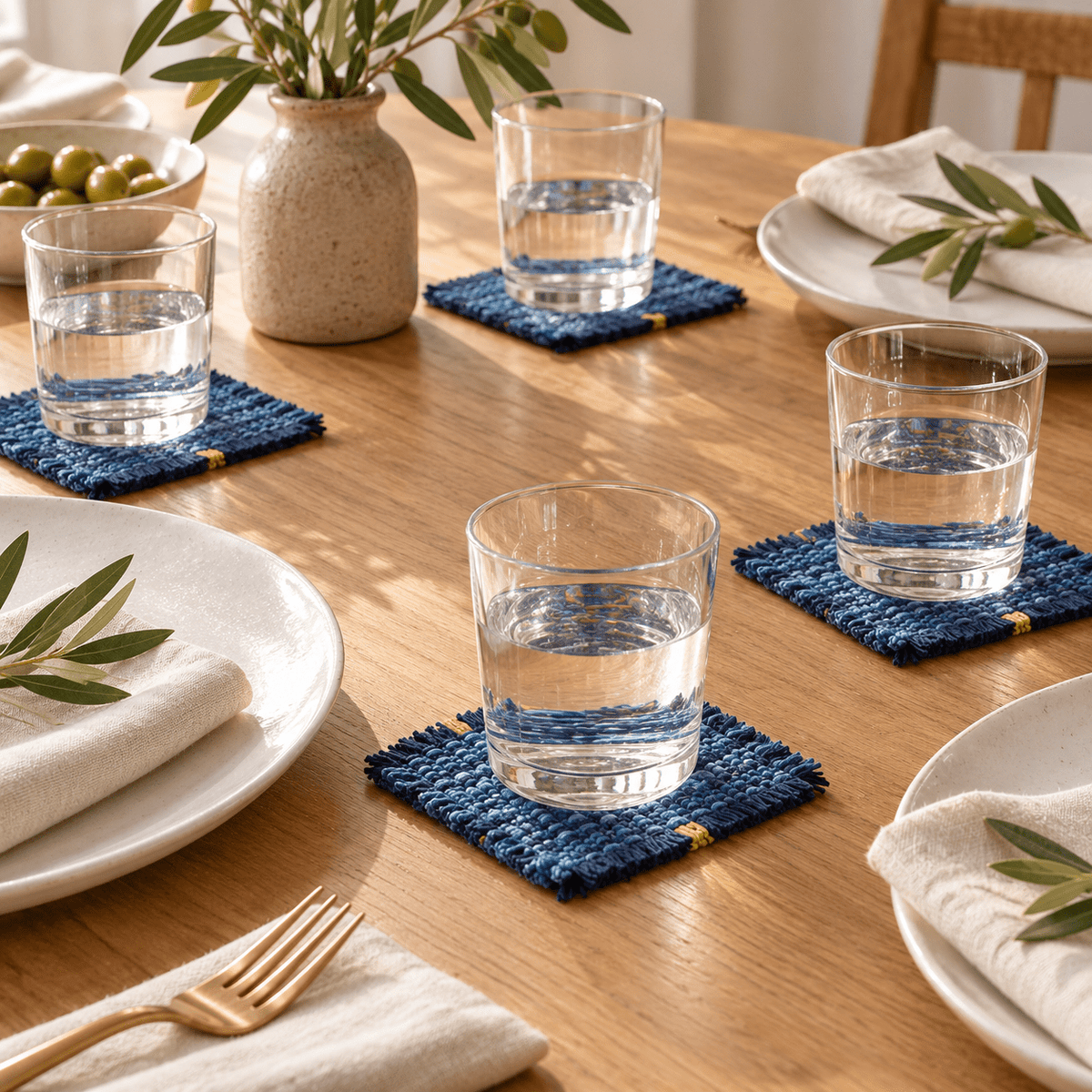 Indigo Loom – Blue Woven Coasters, Set of 6 - Urban Alcove