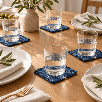 Indigo Loom – Blue Woven Coasters, Set of 6 - Urban Alcove