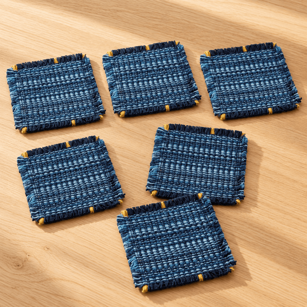 Indigo Loom – Blue Woven Coasters, Set of 6 - Urban Alcove
