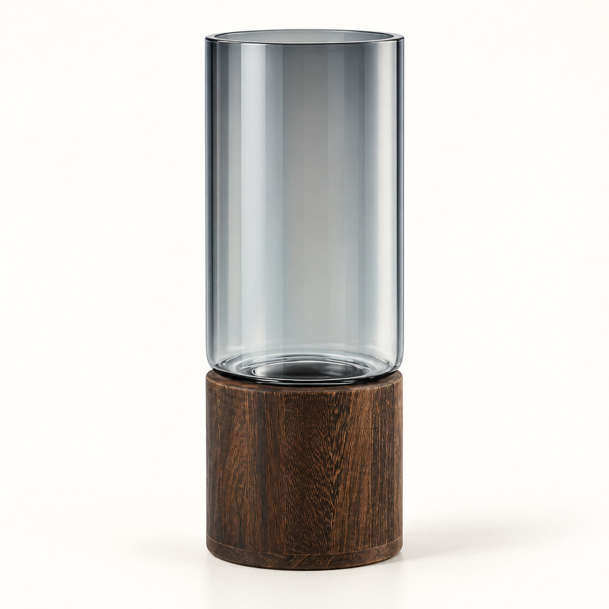 Alder — Smoked Glass Vase with Wooden Base