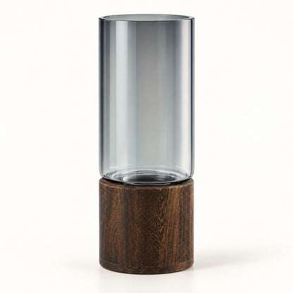 Alder — Smoked Glass Vase with Wooden Base