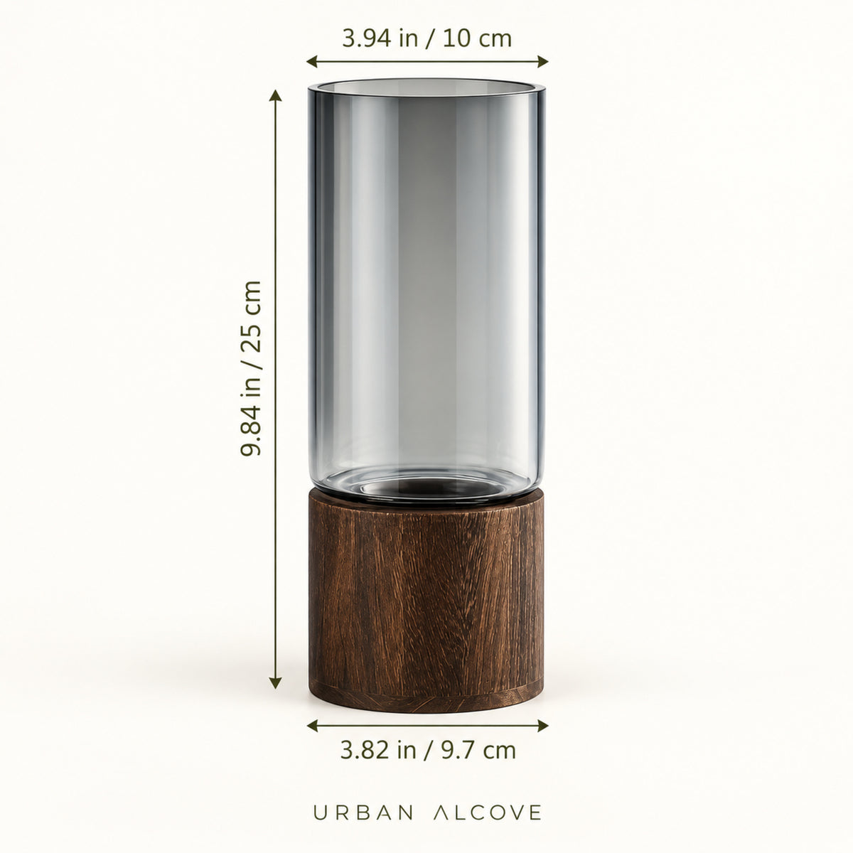Alder — Smoked Glass Vase with Wooden Base