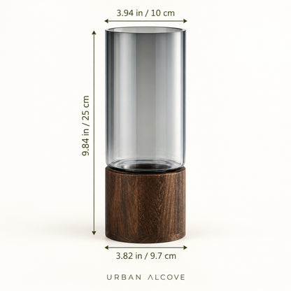 Alder — Smoked Glass Vase with Wooden Base
