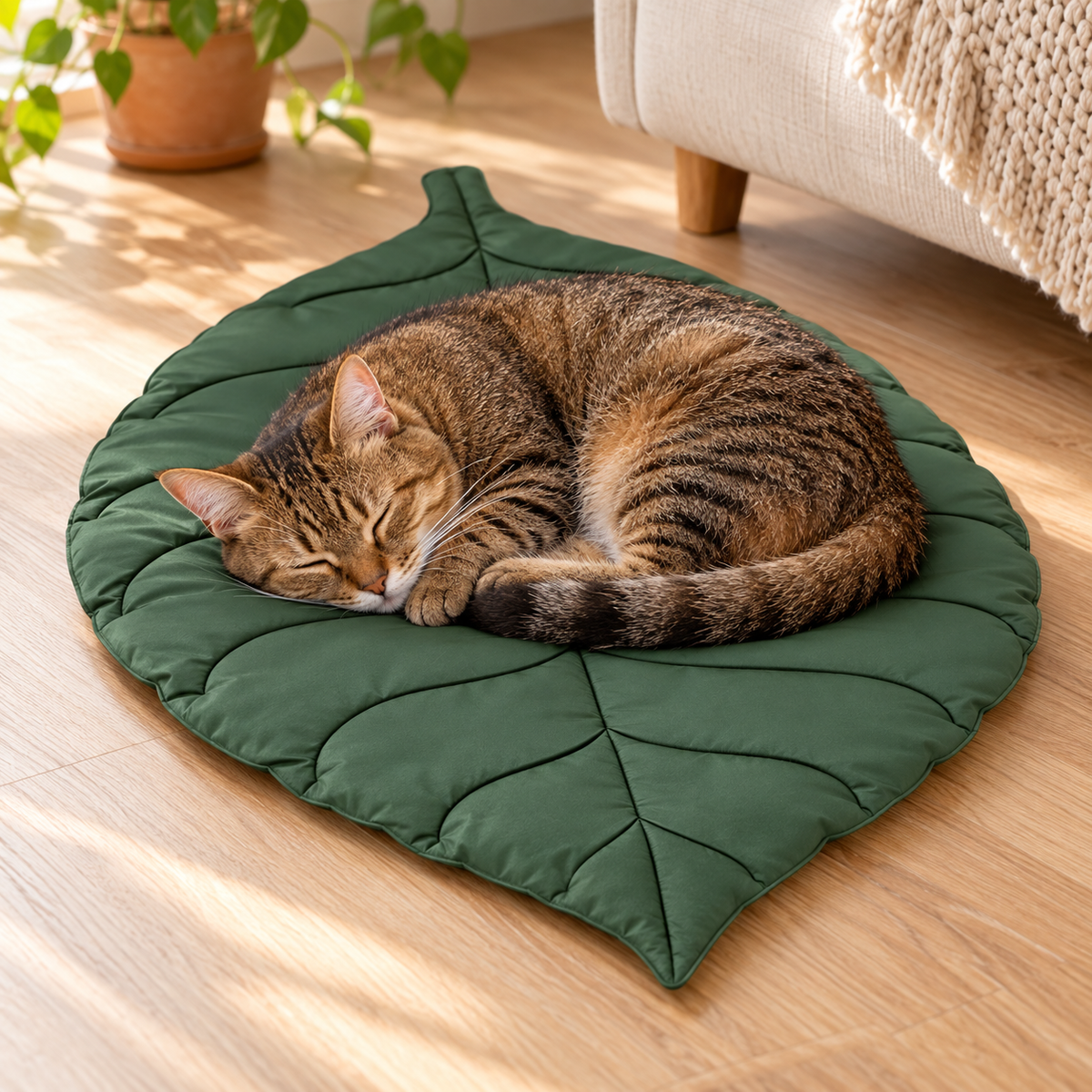 Verdelle – Reversible Green Leaf Cat Cushion