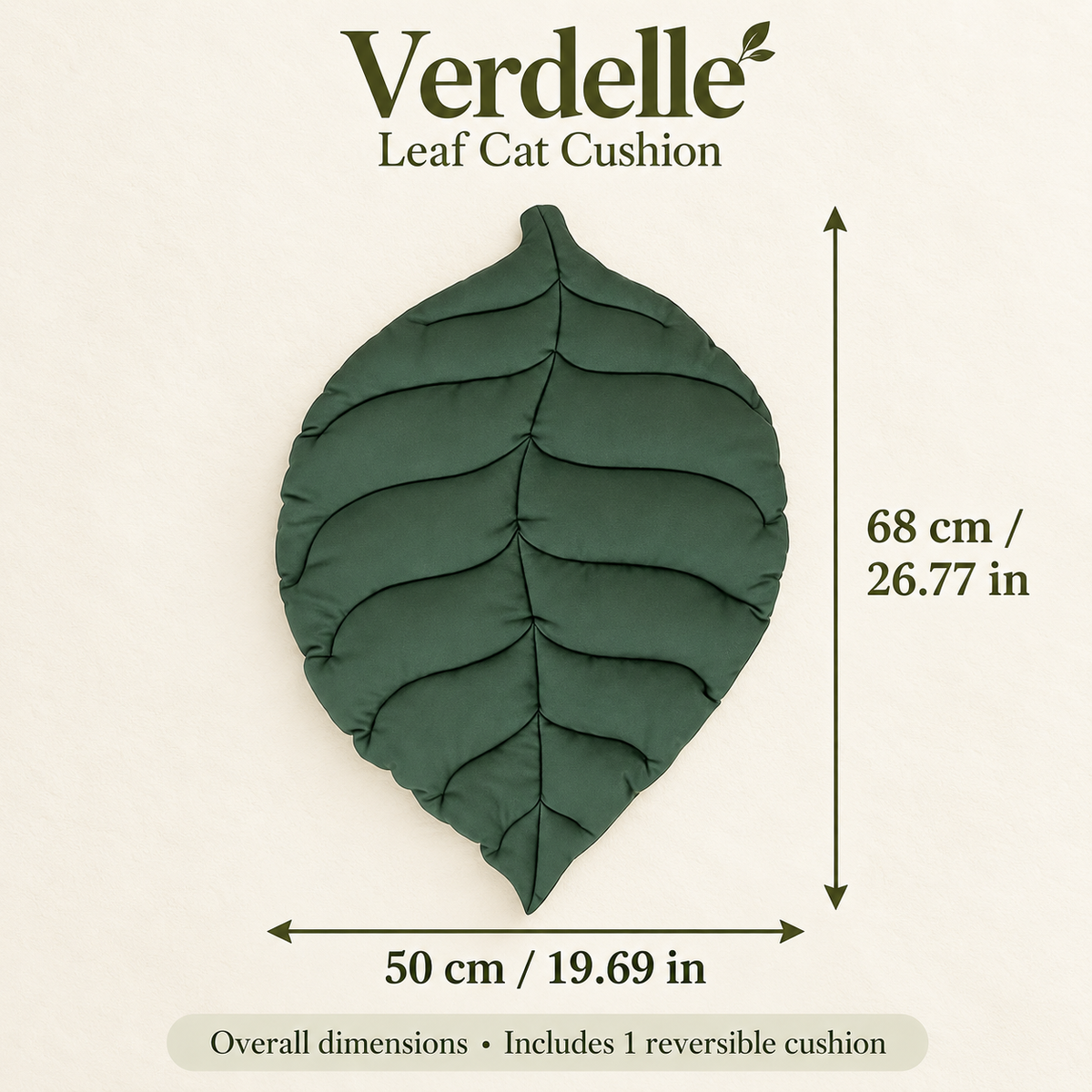 Verdelle – Reversible Green Leaf Cat Cushion