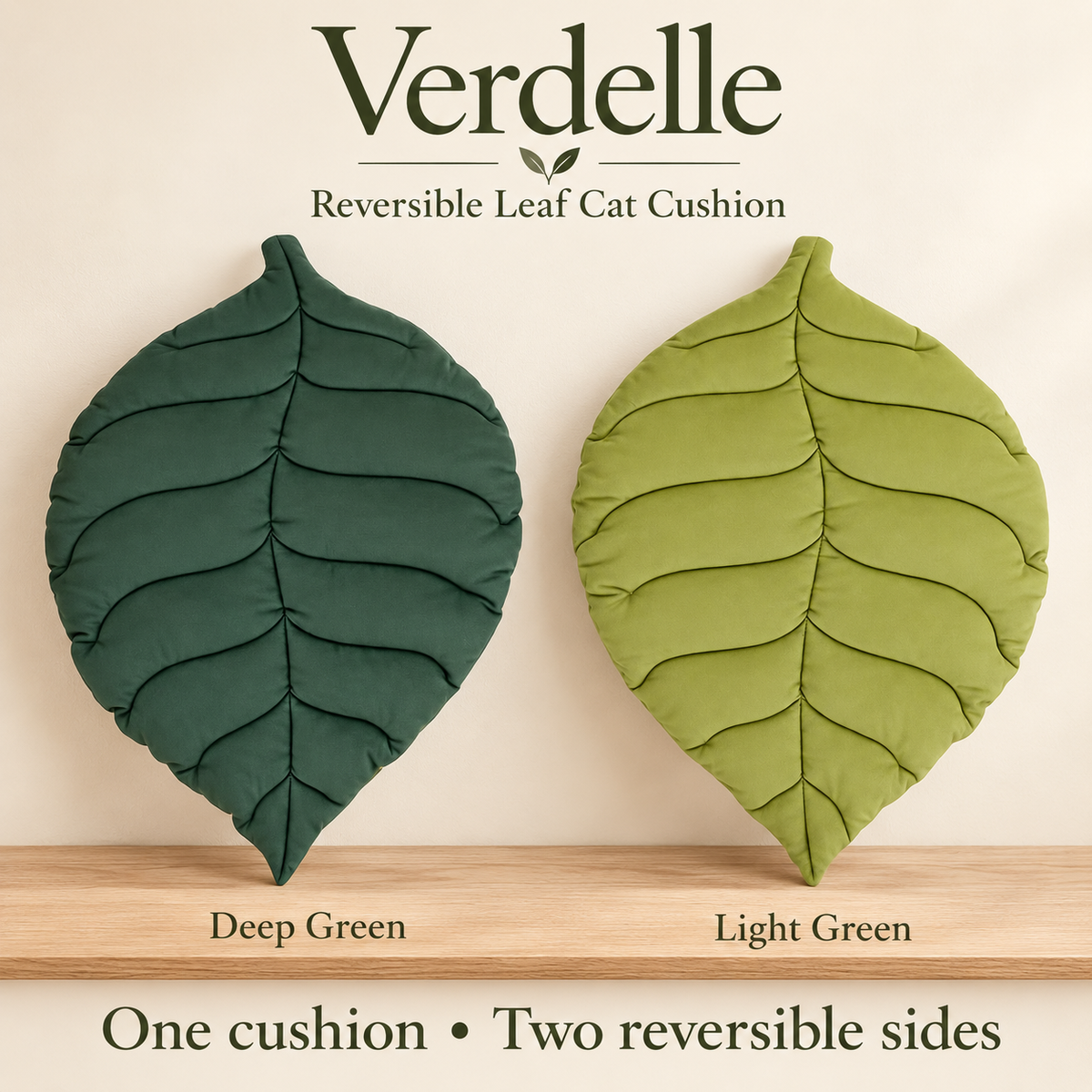 Verdelle – Reversible Green Leaf Cat Cushion