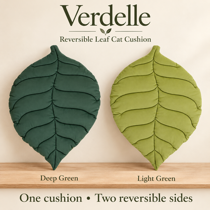 Verdelle – Reversible Green Leaf Cat Cushion
